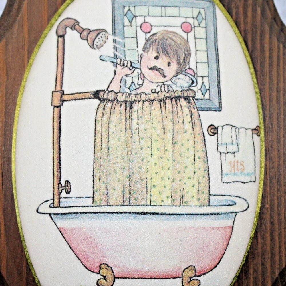 Vintage His And Hers Bathroom Beaded Glass Wooden Plaque Art Decor Picture 1971 - Picture 5 of 10